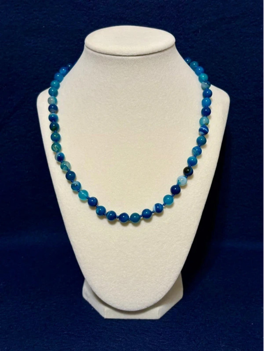 Blue Beaded Necklace, Blue Agate Necklace,